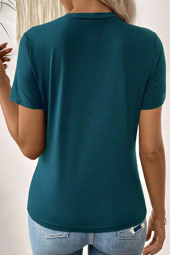 Medium Grey Solid Color Toothpick Stripe Round Neck T Shirt