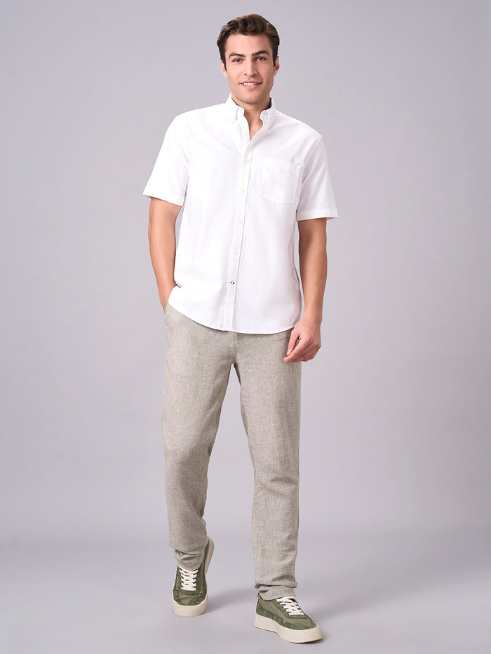 Men's 100% Cotton Regular Fit Band Collar Short Sleeve Shirt White