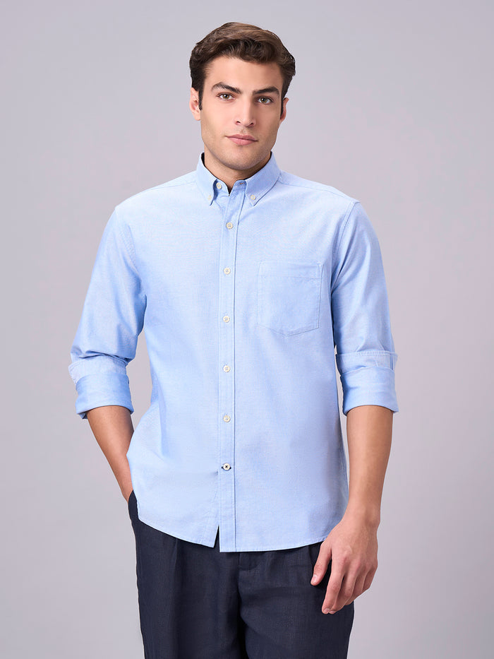 Men's 100% Cotton Regular Fit Full Sleeve Shirt Sky