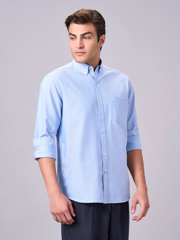 Men's 100% Cotton Regular Fit Full Sleeve Shirt Sky