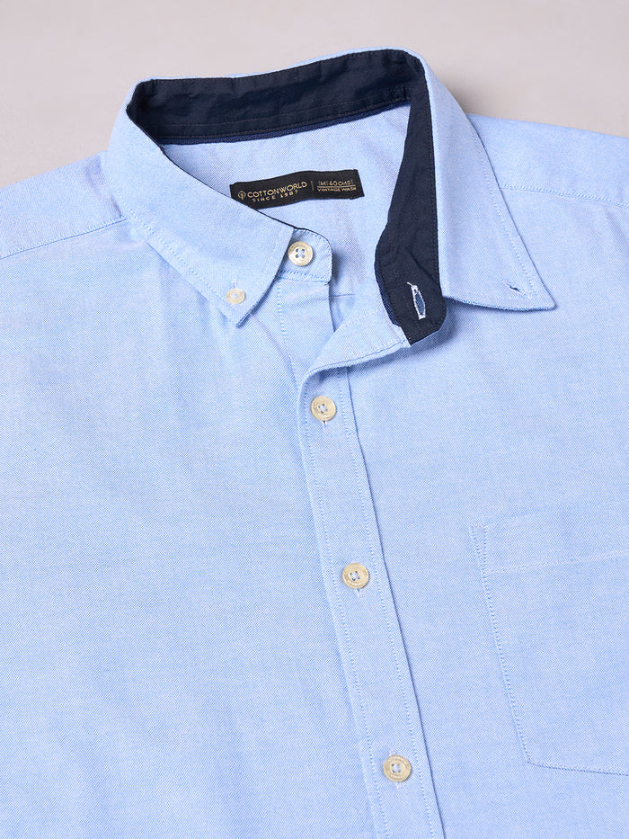 Men's 100% Cotton Regular Fit Full Sleeve Shirt Sky