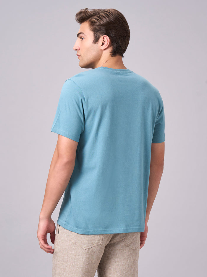 Men's 100% Cotton Regular Fit Half Sleeves Graphic T-shirt Aqua