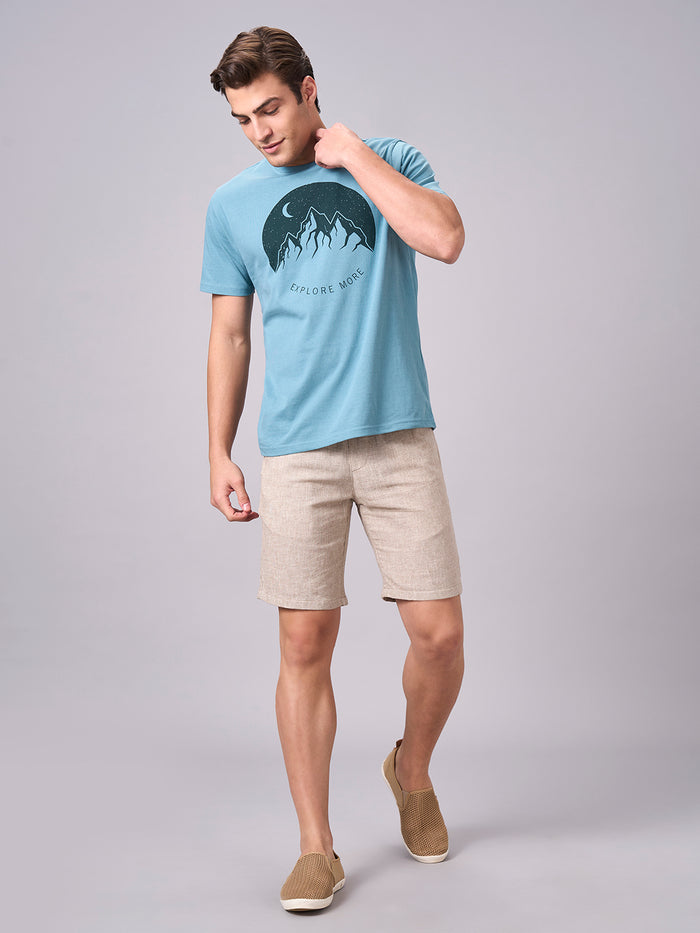 Men's 100% Cotton Regular Fit Half Sleeves Graphic T-shirt Aqua