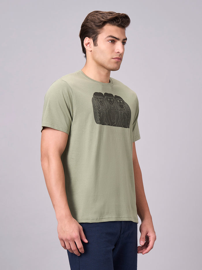 Men's 100% Cotton Regular Fit Half Sleeves Graphic T-shirt Green
