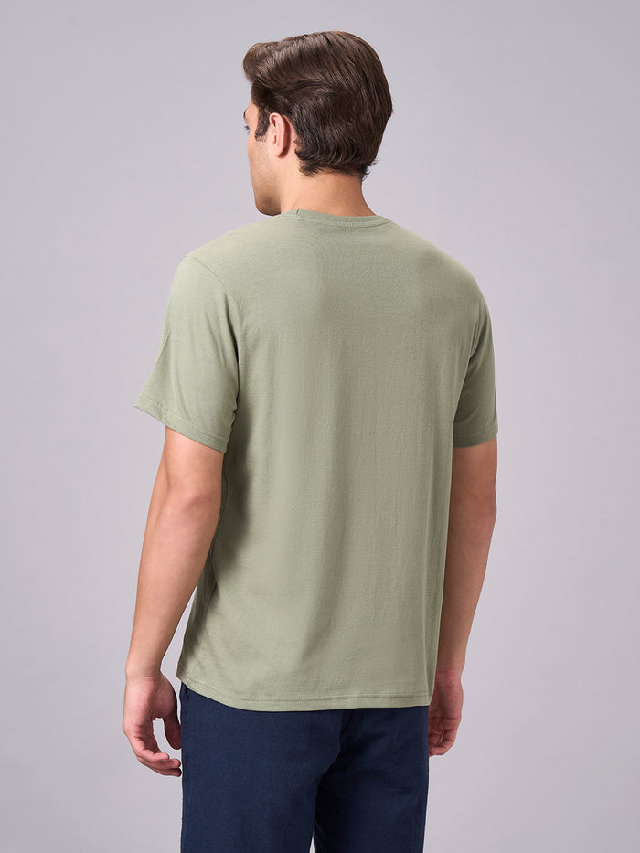 Men's 100% Cotton Regular Fit Half Sleeves Graphic T-shirt Green
