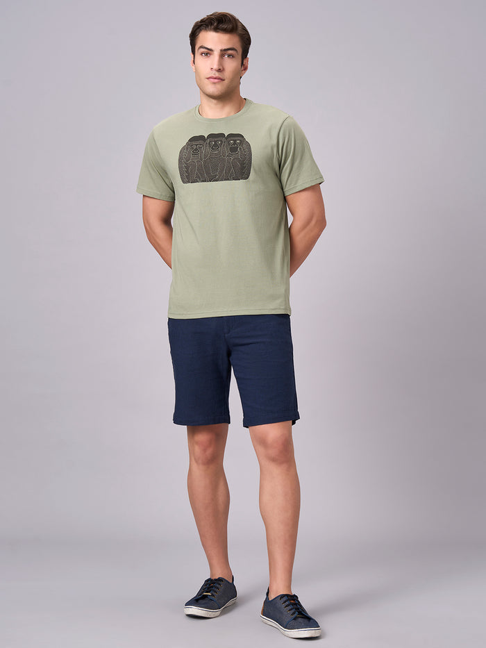Men's 100% Cotton Regular Fit Half Sleeves Graphic T-shirt Green
