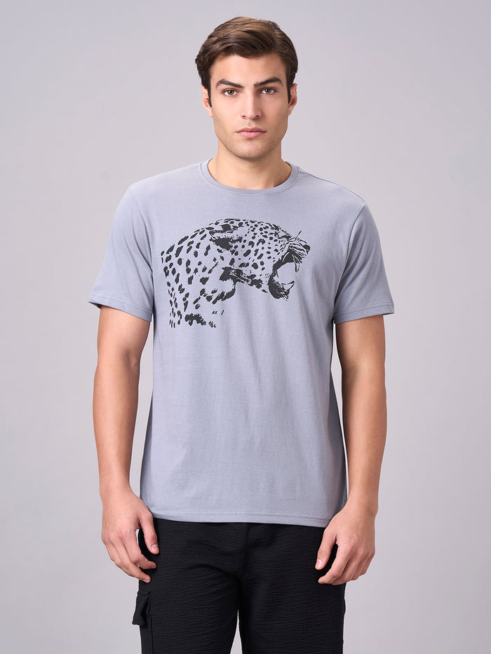Men's 100% Cotton Regular Fit Half Sleeves Graphic T-shirt Grey