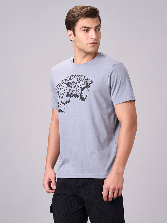 Men's 100% Cotton Regular Fit Half Sleeves Graphic T-shirt Grey
