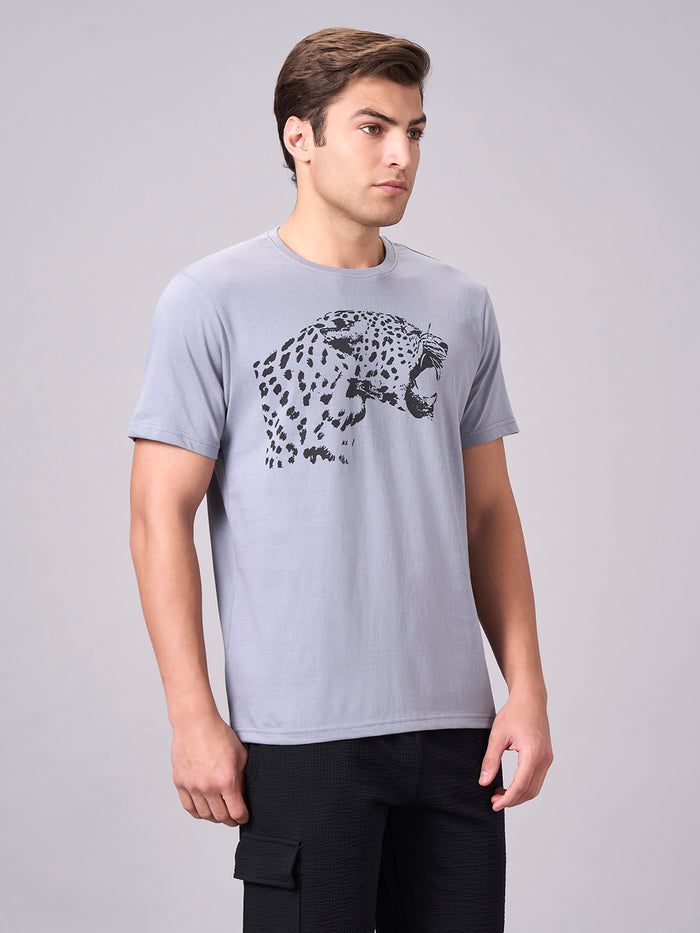 Men's 100% Cotton Regular Fit Half Sleeves Graphic T-shirt Grey