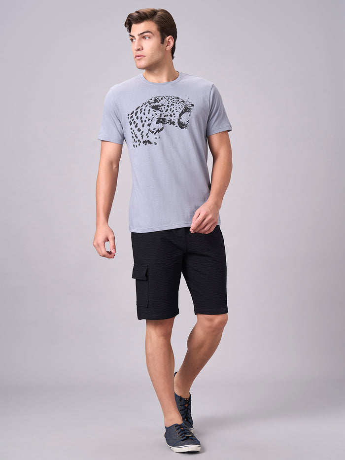 Men's 100% Cotton Regular Fit Half Sleeves Graphic T-shirt Grey