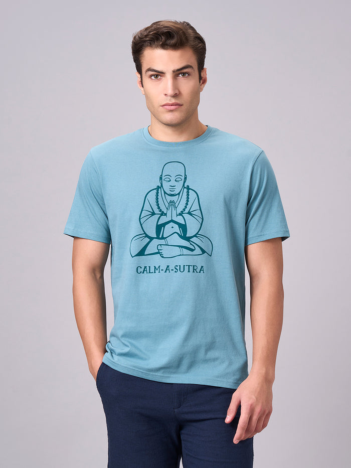 Men's 100% Cotton Regular Fit Half Sleeves T-shirt Aqua