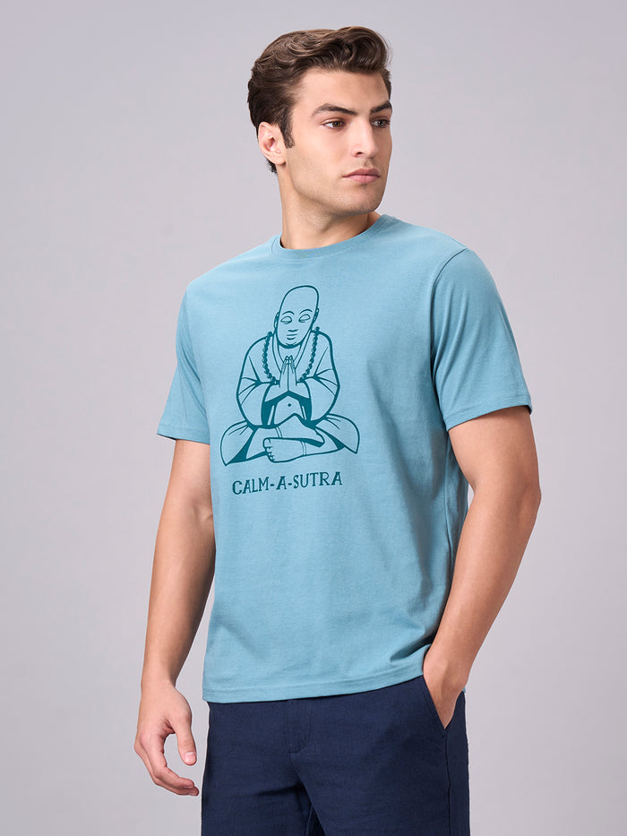Men's 100% Cotton Regular Fit Half Sleeves T-shirt Aqua