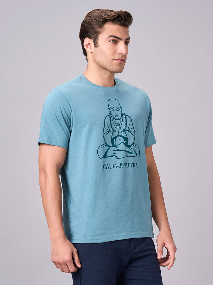 Men's 100% Cotton Regular Fit Half Sleeves T-shirt Aqua