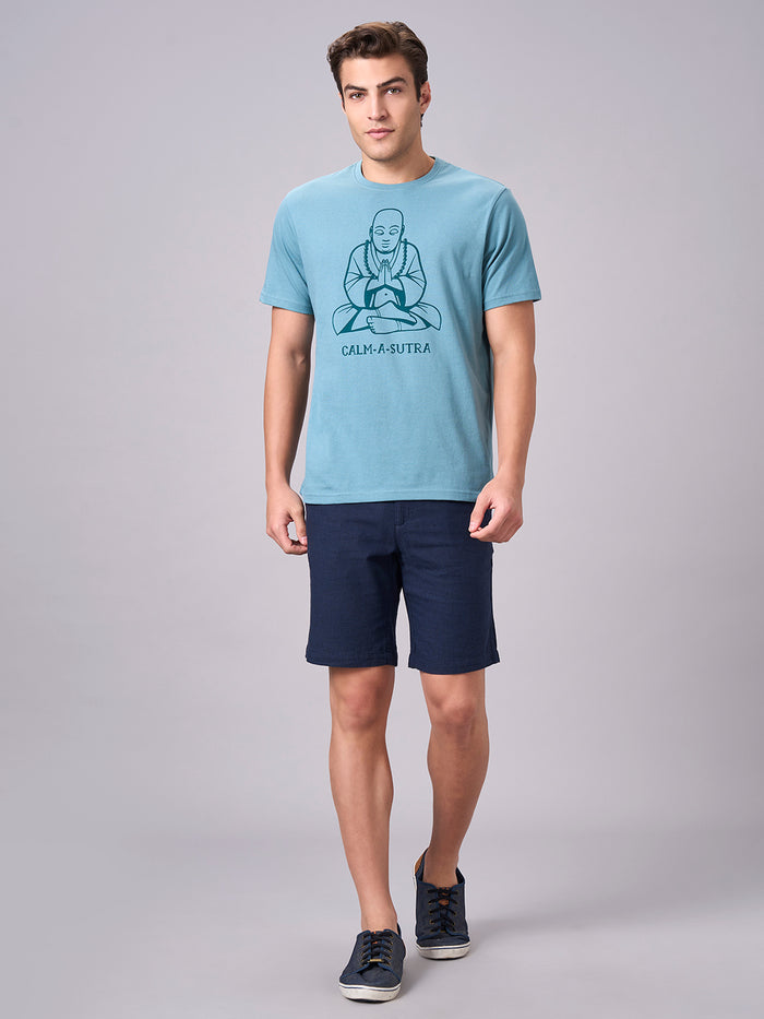Men's 100% Cotton Regular Fit Half Sleeves T-shirt Aqua