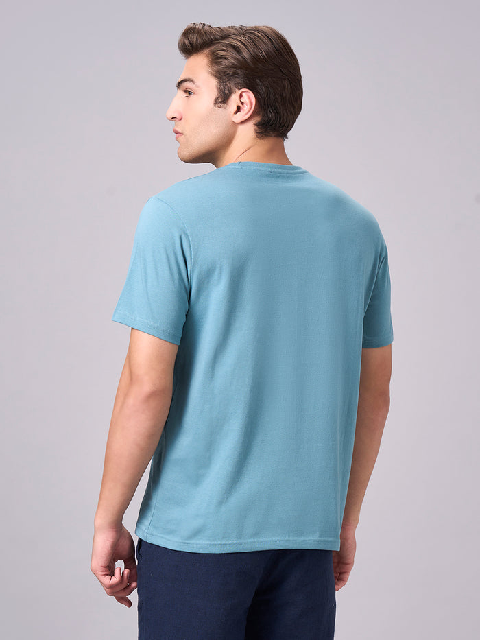 Men's 100% Cotton Regular Fit Half Sleeves T-shirt Aqua