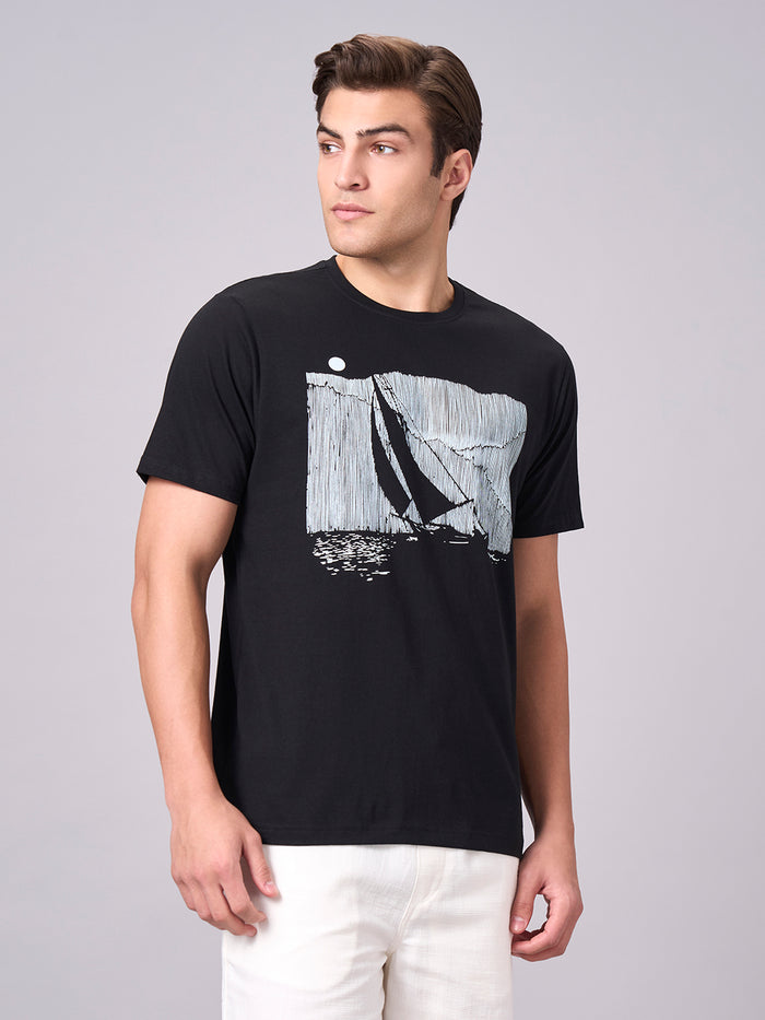 Men's 100% Cotton Regular Fit Half Sleeves T-shirt Black