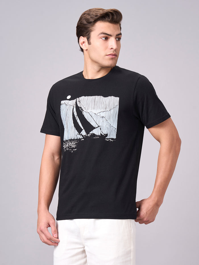 Men's 100% Cotton Regular Fit Half Sleeves T-shirt Black
