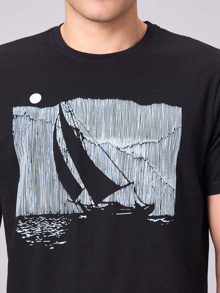 Men's 100% Cotton Regular Fit Half Sleeves T-shirt Black