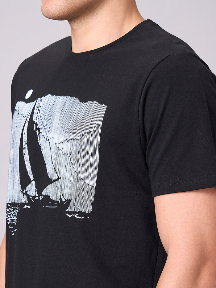 Men's 100% Cotton Regular Fit Half Sleeves T-shirt Black