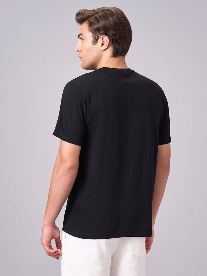 Men's 100% Cotton Regular Fit Half Sleeves T-shirt Black
