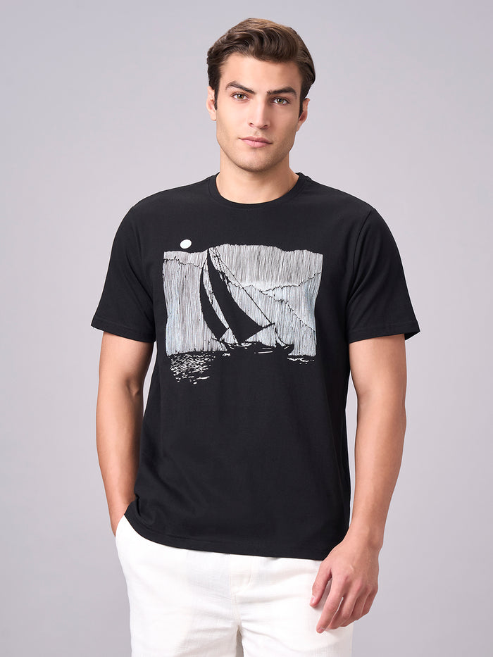 Men's 100% Cotton Regular Fit Half Sleeves T-shirt Black