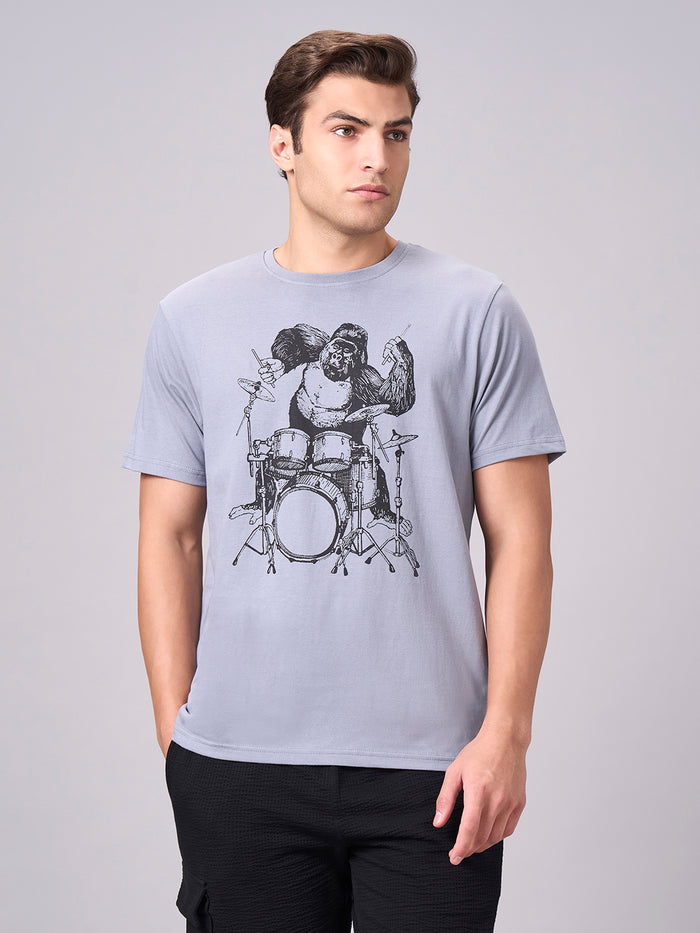 Men's 100% Cotton Regular Fit Half Sleeves T-shirt Grey