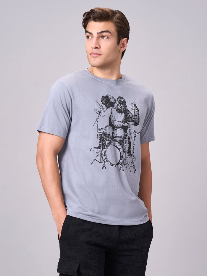 Men's 100% Cotton Regular Fit Half Sleeves T-shirt Grey