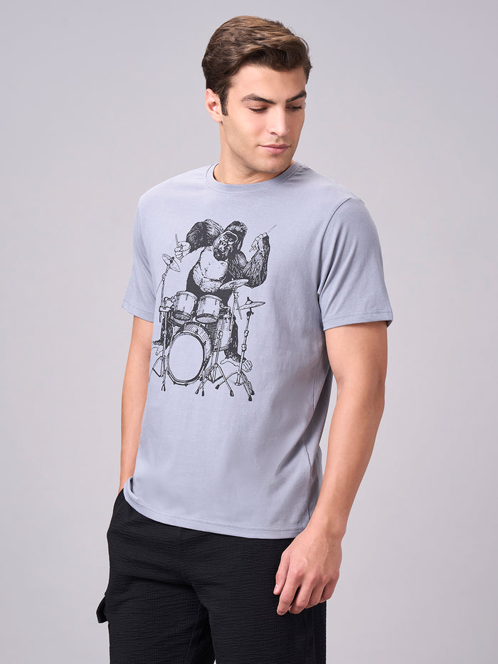 Men's 100% Cotton Regular Fit Half Sleeves T-shirt Grey