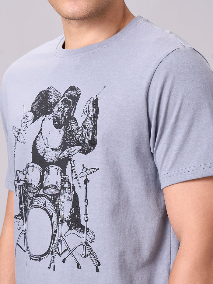 Men's 100% Cotton Regular Fit Half Sleeves T-shirt Grey