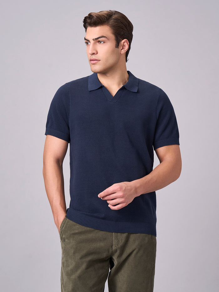 Men's 100% Cotton Solid Polo T Shirt Navy