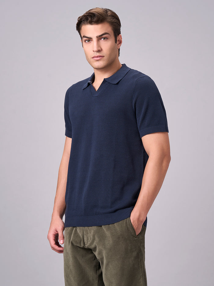 Men's 100% Cotton Solid Polo T Shirt Navy