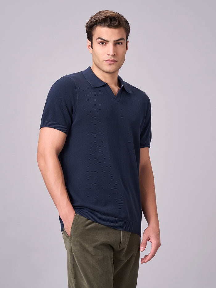 Men's 100% Cotton Solid Polo T Shirt Navy