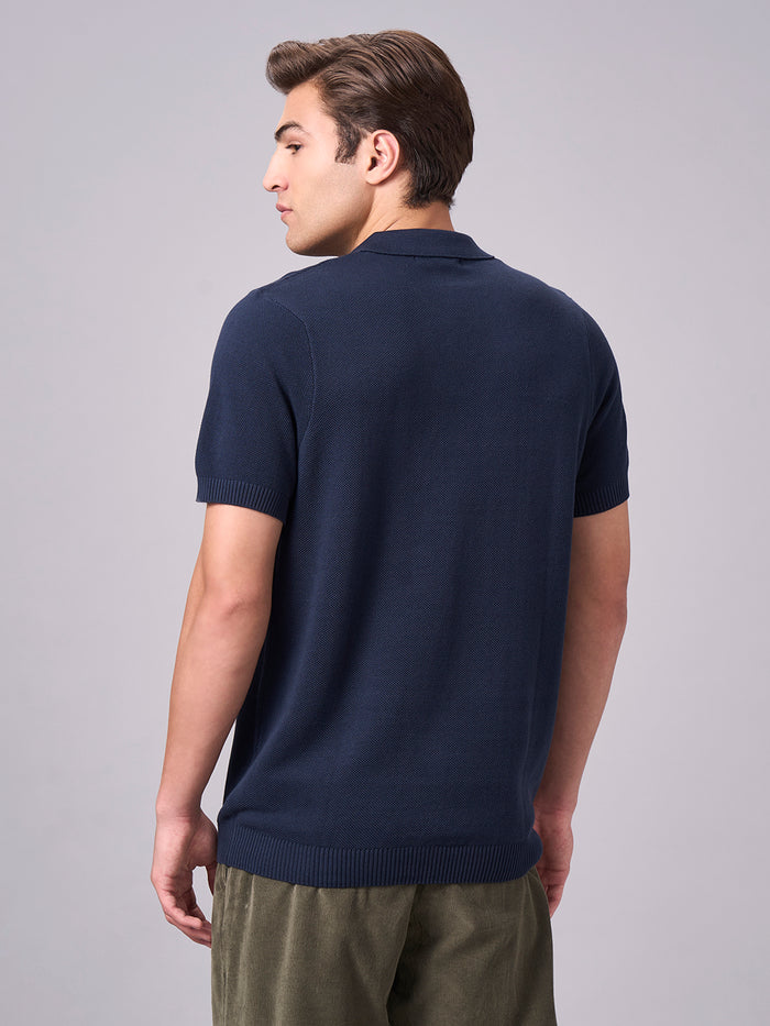 Men's 100% Cotton Solid Polo T Shirt Navy