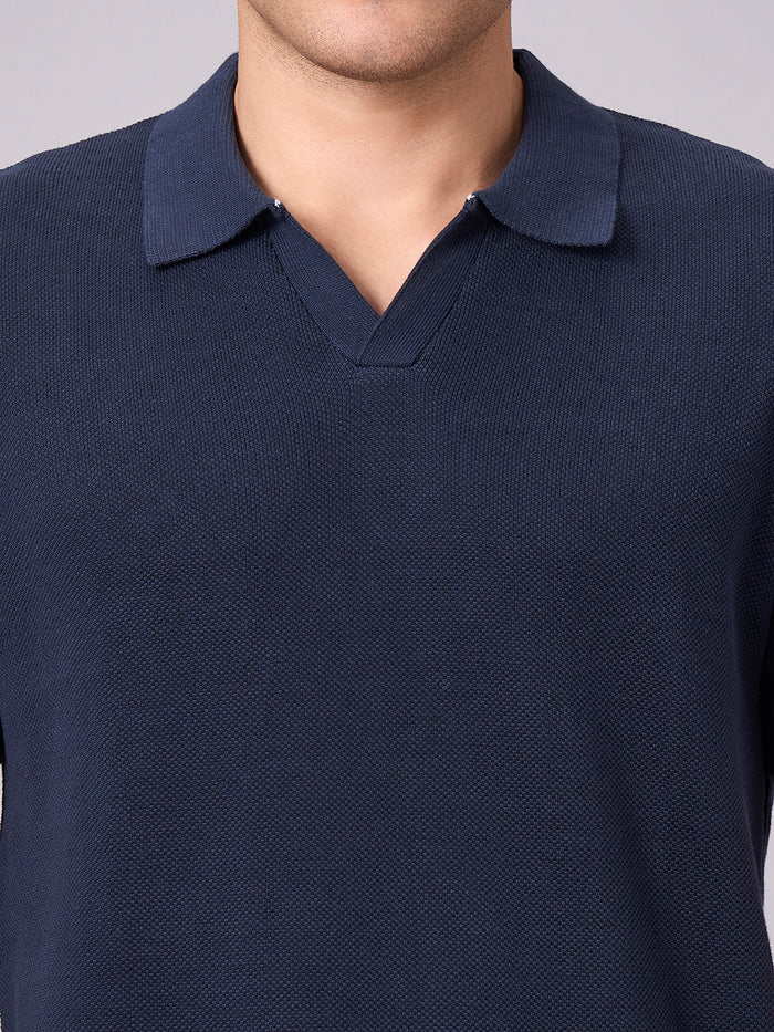 Men's 100% Cotton Solid Polo T Shirt Navy