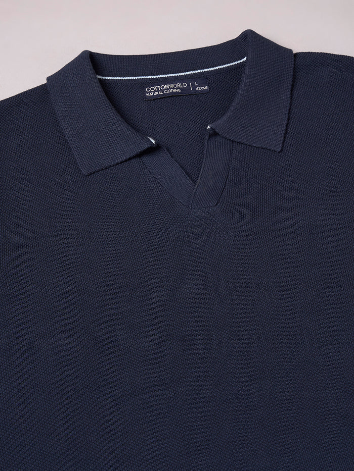 Men's 100% Cotton Solid Polo T Shirt Navy