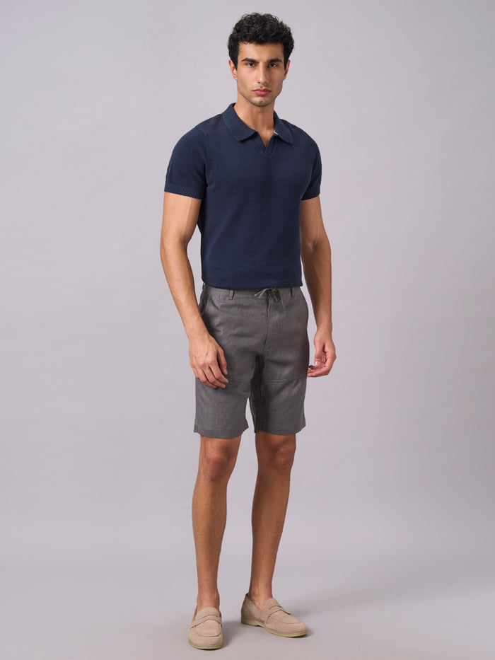 Men's 100% Linen Regular Fit Shorts Slate