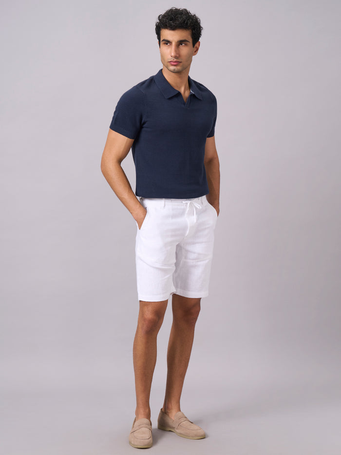 Men's 100% Linen Regular Fit Shorts White