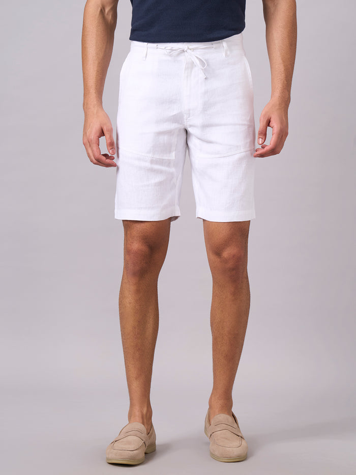 Men's 100% Linen Regular Fit Shorts White