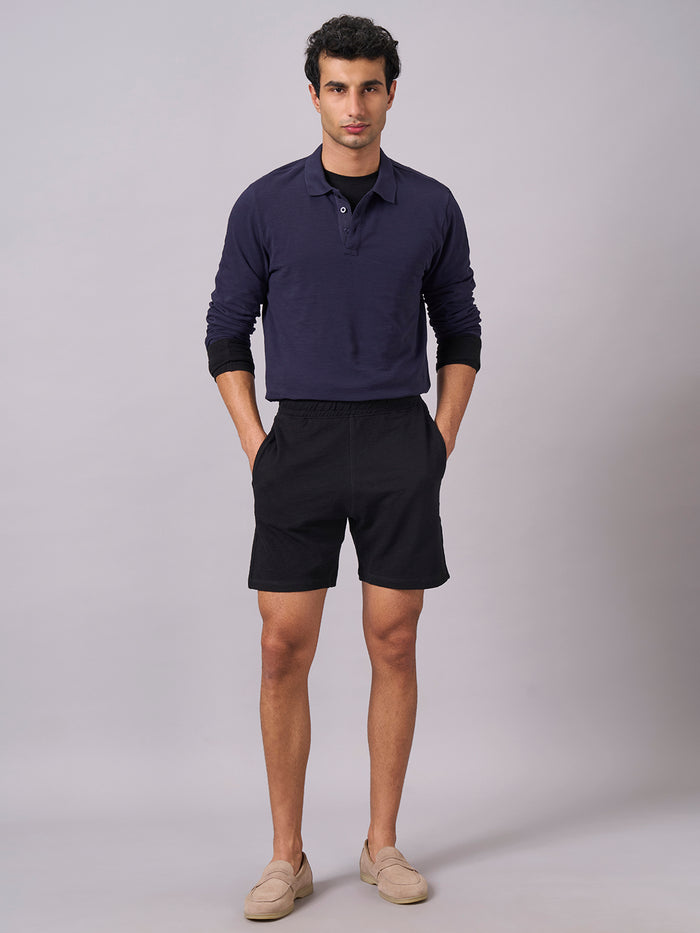 Men's 100% Organic Cotton Regular Fit Knit Shorts Black