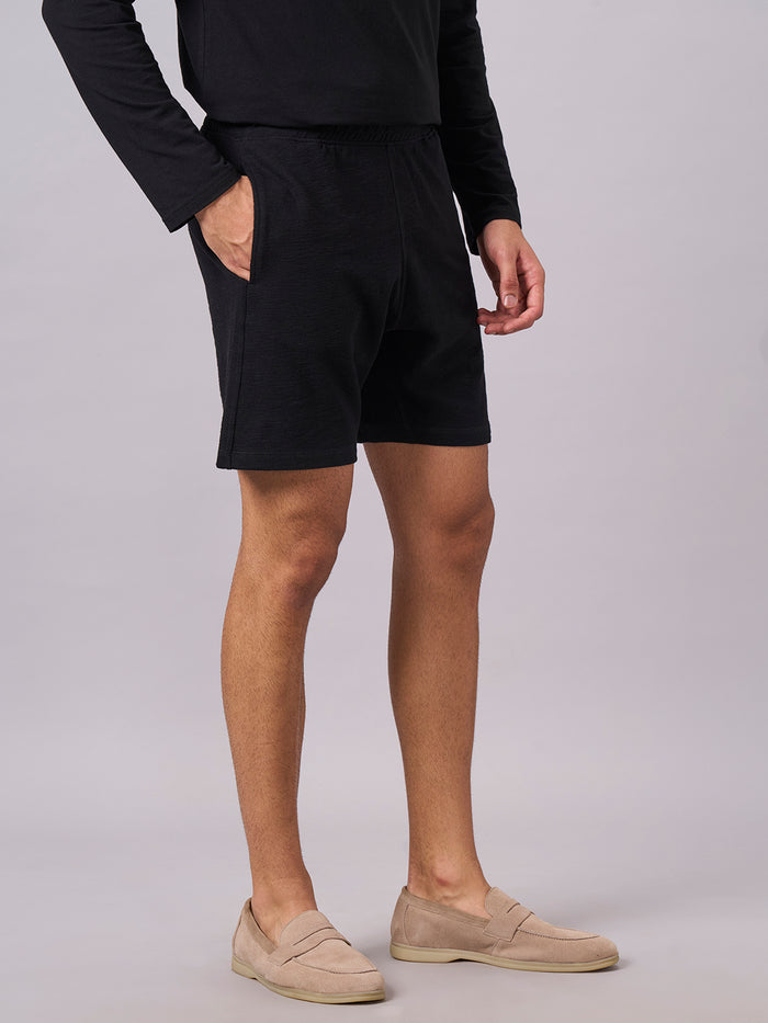 Men's 100% Organic Cotton Regular Fit Knit Shorts Black