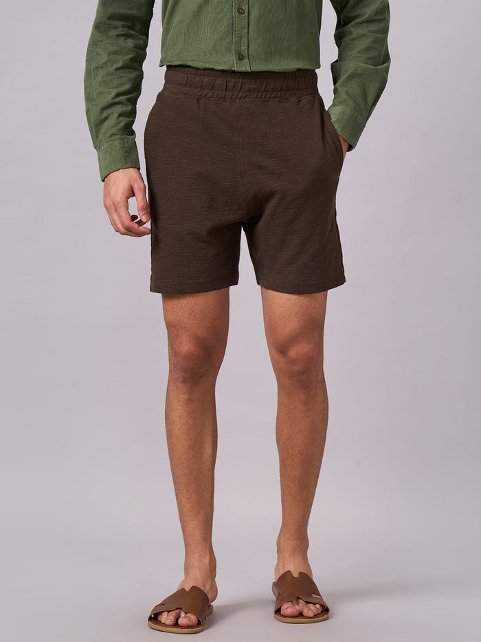 Men's 100% Organic Cotton Regular Fit Knit Shorts Brown