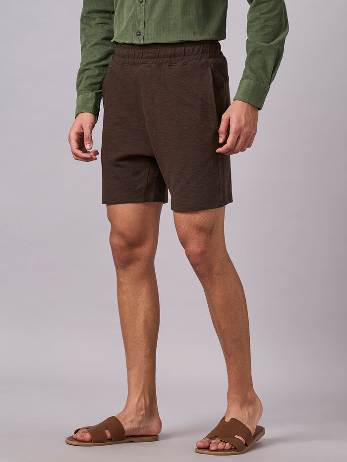 Men's 100% Organic Cotton Regular Fit Knit Shorts Brown