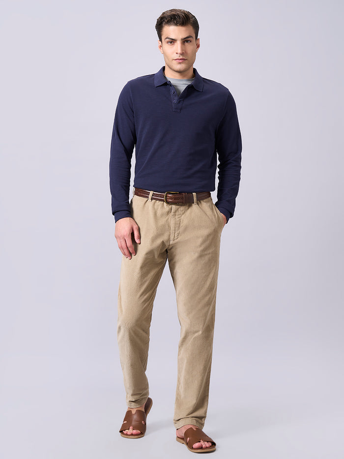 Men's 100% Organic Cotton Regular Fit Long Sleeves Polo Tshirt Navy