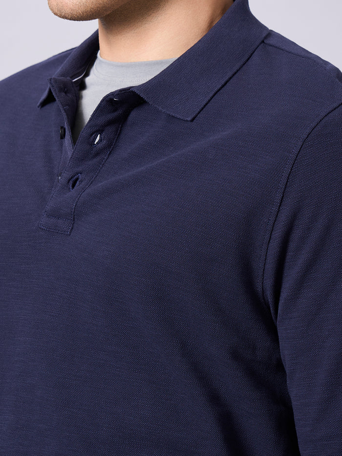 Men's 100% Organic Cotton Regular Fit Long Sleeves Polo Tshirt Navy