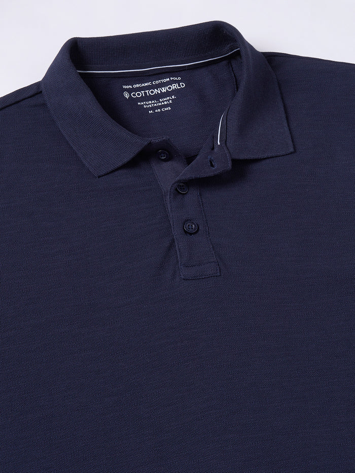 Men's 100% Organic Cotton Regular Fit Long Sleeves Polo Tshirt Navy