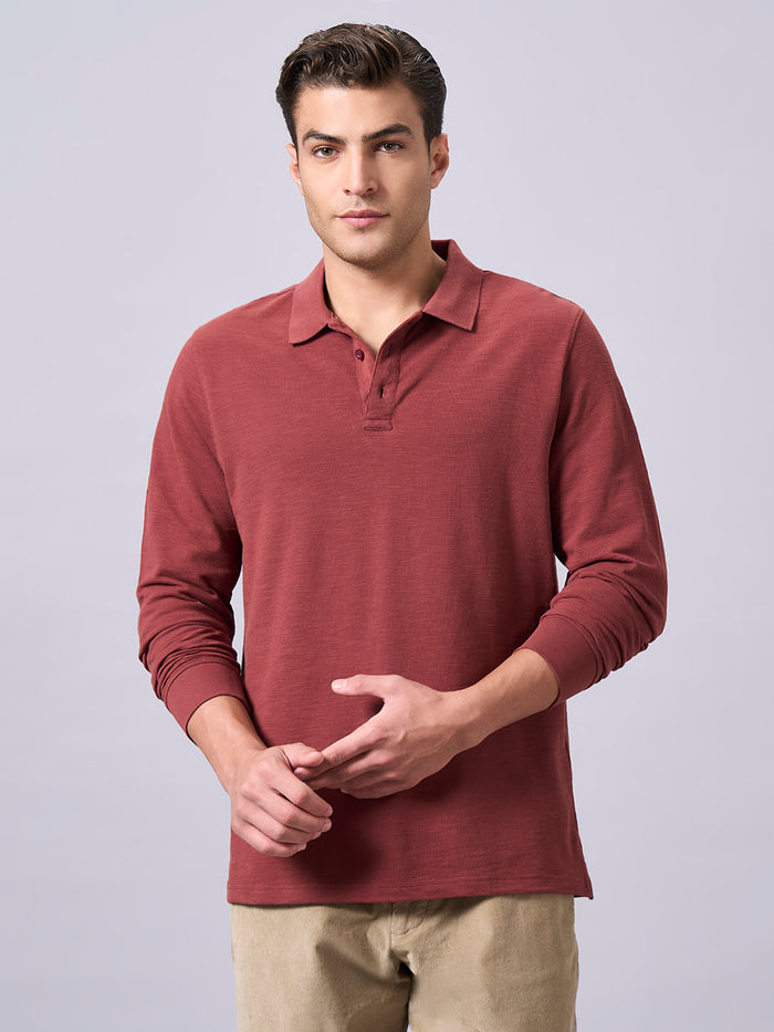 Men's 100% Organic Cotton Regular Fit Long Sleeves Polo Tshirt Red