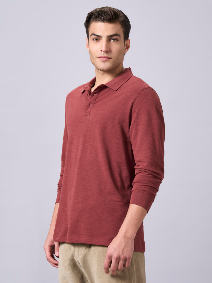 Men's 100% Organic Cotton Regular Fit Long Sleeves Polo Tshirt Red