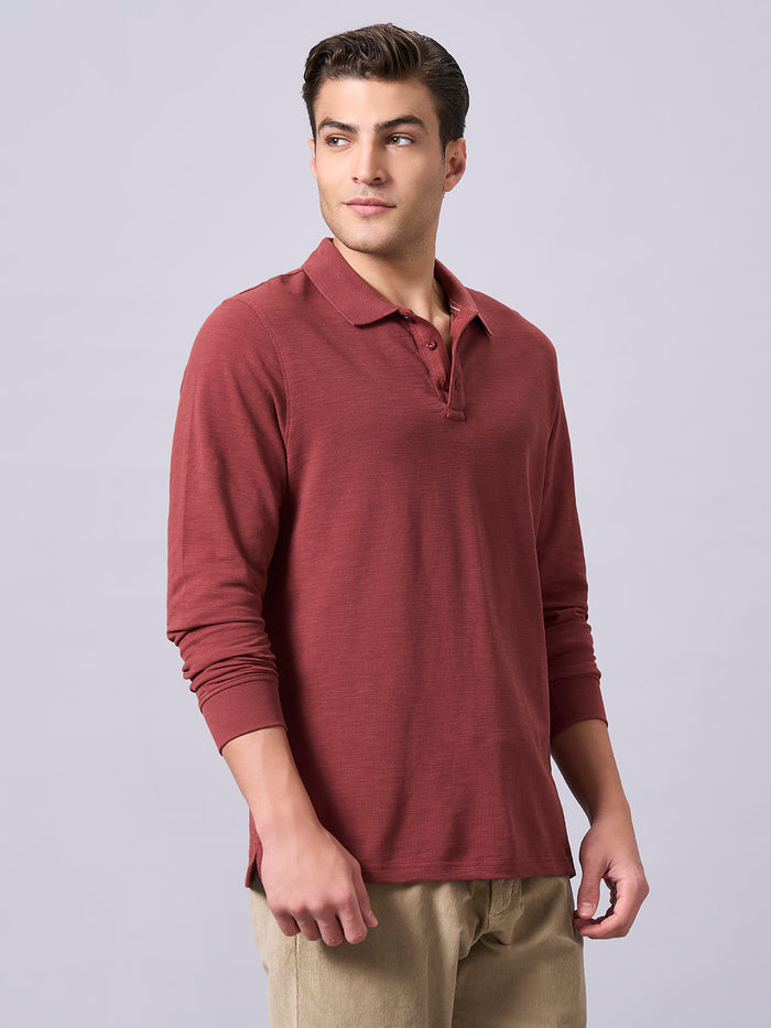 Men's 100% Organic Cotton Regular Fit Long Sleeves Polo Tshirt Red
