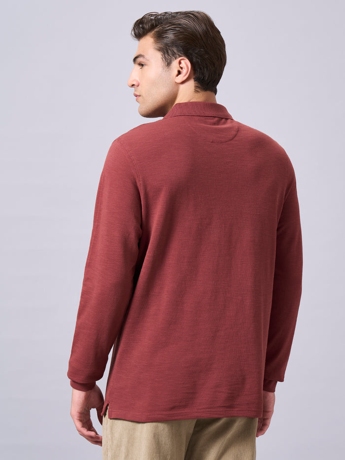 Men's 100% Organic Cotton Regular Fit Long Sleeves Polo Tshirt Red