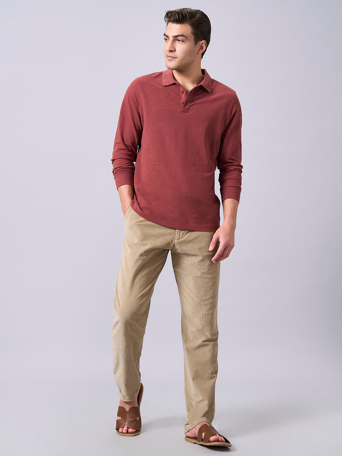 Men's 100% Organic Cotton Regular Fit Long Sleeves Polo Tshirt Red